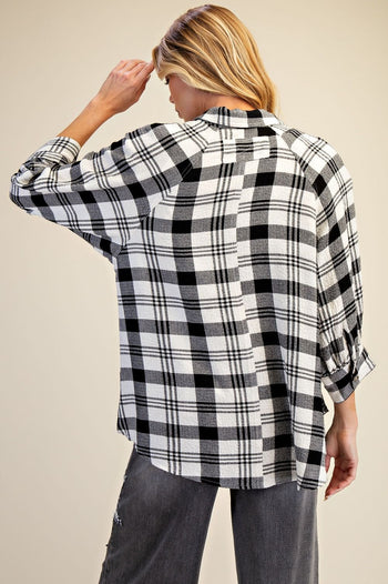 Easel Woven Plaid Top in Black