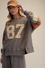Load image into Gallery viewer, Easel 87 Graphic Patched Terry Knit Top in Ash
