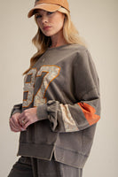Easel 87 Graphic Patched Terry Knit Top in Ash