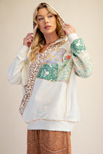 Load image into Gallery viewer, Easel Mixed Print Washed Terry Knit Pullover Hooded Top in Ecru
