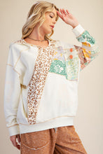 Load image into Gallery viewer, Easel Mixed Print Washed Terry Knit Pullover Hooded Top in Ecru
