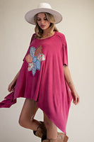 Easel OVERSIZED Flower Patched Top in Magenta