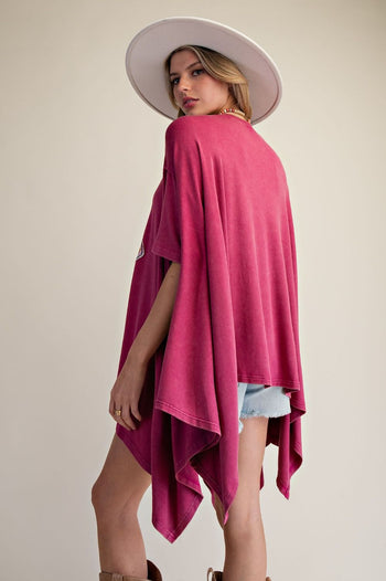 Easel OVERSIZED Flower Patched Top in Magenta
