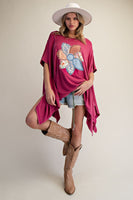 Easel OVERSIZED Flower Patched Top in Magenta