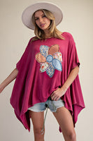 Easel OVERSIZED Flower Patched Top in Magenta