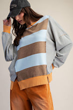 Load image into Gallery viewer, Easel Mixed Stripe Terry Knit Pullover Top in Mocha Blue
