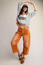 Load image into Gallery viewer, Easel Mixed Stripe Terry Knit Pullover Top in Mocha Blue
