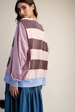 Load image into Gallery viewer, Easel Mixed Stripe Terry Knit Pullover Top in Strawberry Chocolate

