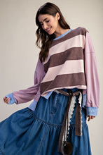 Load image into Gallery viewer, Easel Mixed Stripe Terry Knit Pullover Top in Strawberry Chocolate
