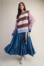 Load image into Gallery viewer, Easel Mixed Stripe Terry Knit Pullover Top in Strawberry Chocolate
