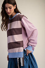 Load image into Gallery viewer, Easel Mixed Stripe Terry Knit Pullover Top in Strawberry Chocolate
