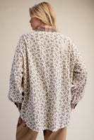 Easel Floral Print Washed Button-Down Shirt in Khaki