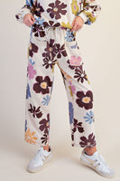 Easel Floral Print Mineral Washed Terry Pants in Khaki