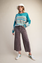 Load image into Gallery viewer, Easel Mixed Patch Washed Terry Knit Pullover Top in Teal Blue
