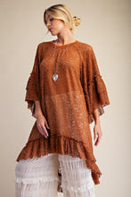 Load image into Gallery viewer, Easel Sheer Brushed Lace Ruffle Bottom Tunic in Cinnamon
