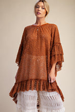 Load image into Gallery viewer, Easel Sheer Brushed Lace Ruffle Bottom Tunic in Cinnamon
