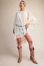 Load image into Gallery viewer, Easel Sheer Brushed Lace Ruffle Bottom Tunic in Ivory
