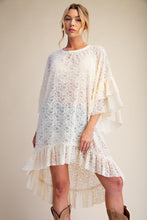 Load image into Gallery viewer, Easel Sheer Brushed Lace Ruffle Bottom Tunic in Ivory
