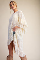 Easel Sheer Brushed Lace Ruffle Bottom Tunic in Ivory