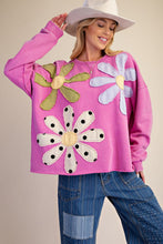 Load image into Gallery viewer, Easel Floral Patch Front Washed Terry Pullover Top in Dragon Fruit
