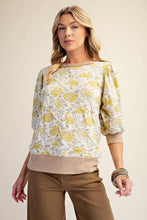 Load image into Gallery viewer, Easel Textured Floral Pattern Washed Top in Mustard Khaki
