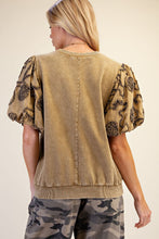 Load image into Gallery viewer, Easel Washed Terry Knit Top with Textured Sleeves in Olive
