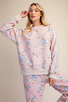 Easel Signature Printed Washed Pullover Top in Cotton Pink