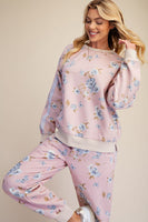 Easel Signature Printed Washed Pullover Top in Cotton Pink