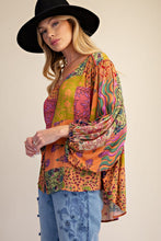 Load image into Gallery viewer, Easel Patchwork Printed Rayon Gauze Woven Top in Coral Rose
