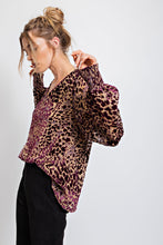 Load image into Gallery viewer, Easel Animal Print Top with Burnout Sleeves in Eggplant Shirts &amp; Tops Easel   
