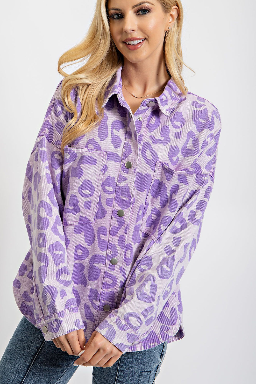 Easel Leopard Print Shacket in Lavender Shacket Easel   