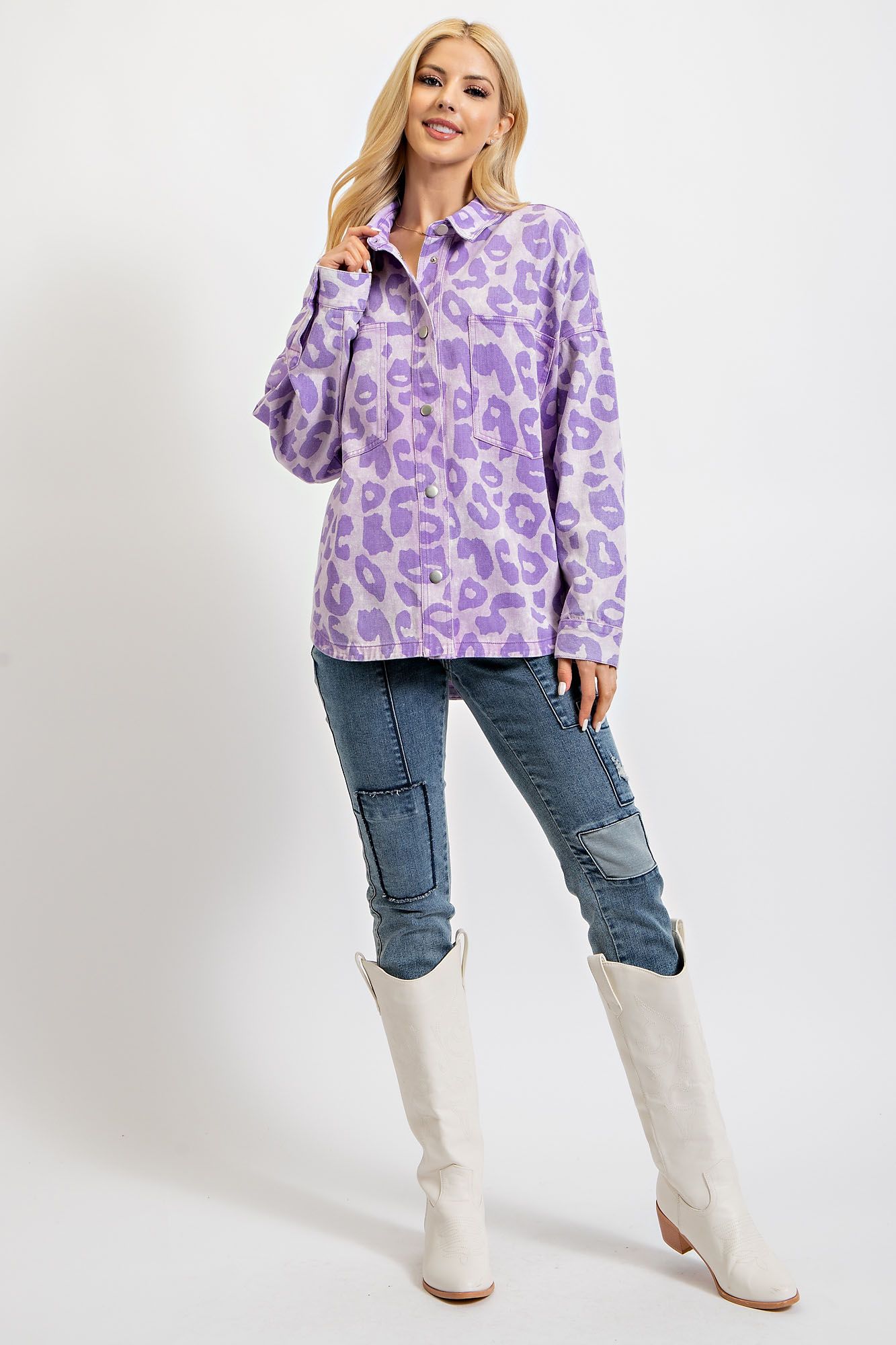 Easel Leopard Print Jacket in Lavender – June Adel