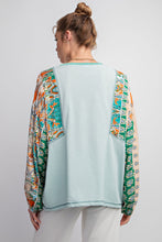 Load image into Gallery viewer, Easel Mix Print Cotton Knit Top in Sage Green Shirts &amp; Tops Easel   
