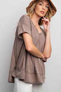 Easel Solid Color Cotton Blend Knit Top in Ash