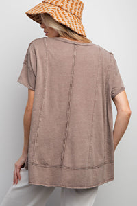 Easel Solid Color Cotton Blend Knit Top in Ash