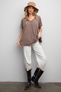 Easel Solid Color Cotton Blend Knit Top in Ash