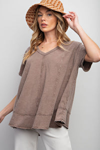 Easel Solid Color Cotton Blend Knit Top in Ash