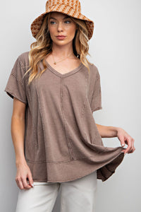 Easel Solid Color Cotton Blend Knit Top in Ash