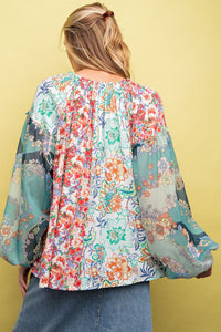 Easel Floral Print Mix n Match Top in Natural Sage Shirts & Tops Easel   