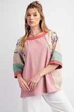 Load image into Gallery viewer, Easel Mixed Print Color Block Top in Dusty Rose
