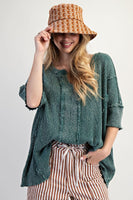 Easel Textured Ribbed Knit Top in Emerald ON ORDER