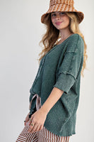 Easel Textured Ribbed Knit Top in Emerald ON ORDER