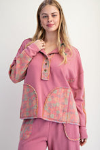 Load image into Gallery viewer, Easel Terry Knit and Floral Knit Pullover Top in Boho Red
