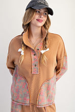 Load image into Gallery viewer, Easel Terry Knit and Floral Knit Pullover Top in Camel
