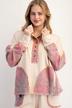 Load image into Gallery viewer, Easel Terry Knit and Floral Knit Pullover Top in Oatmeal
