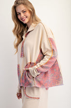 Load image into Gallery viewer, Easel Terry Knit and Floral Knit Pullover Top in Oatmeal
