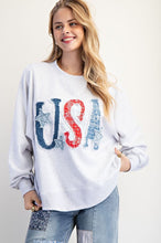 Load image into Gallery viewer, Easel Mineral Washed Terry Knit Top with USA Patches in Heather Grey
