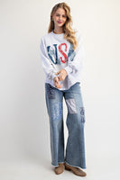 Easel Mineral Washed Terry Knit Top with USA Patches in Heather Grey