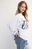 Easel Mineral Washed Terry Knit Top with USA Patches in Heather Grey