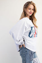 Load image into Gallery viewer, Easel Mineral Washed Terry Knit Top with USA Patches in Heather Grey

